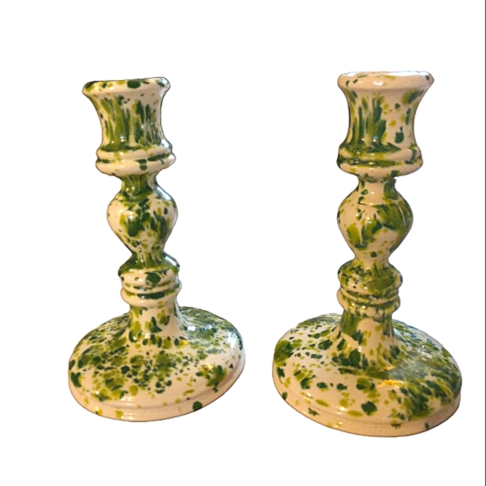 Speckled Green Ceramic Handcrafted Candle Holders